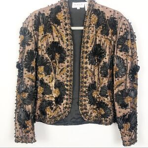 BLACK TIE | Vtg Embellished Beaded Floral Jacket 6